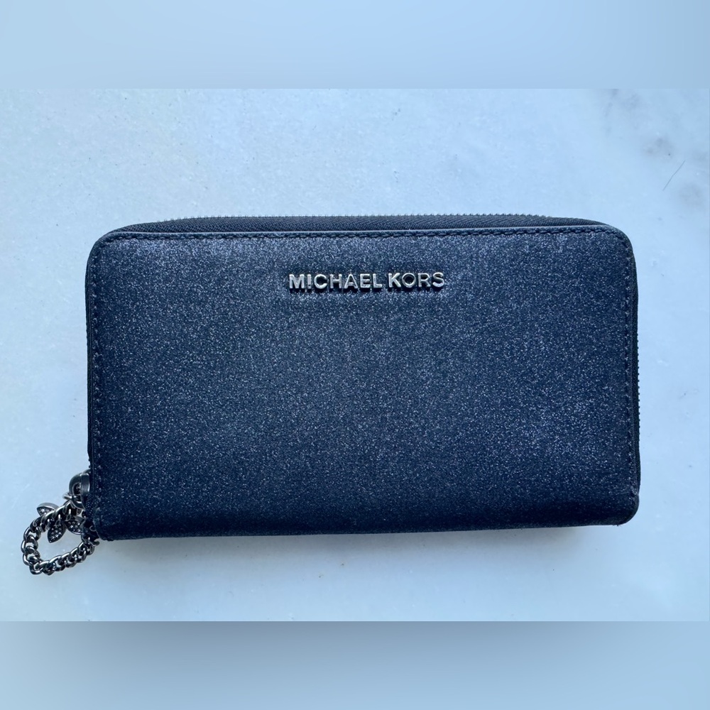Michael Kors Shimmering Black Zip Wallet